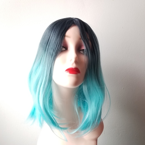 Short Straight Wig, Ombre Blue Bob Wig - Picture 6 of 6
